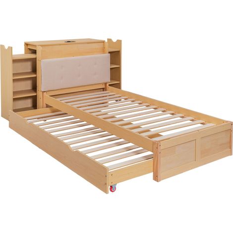 CAIziLit de rangement 90x200 cm avec lit gigogne, USB, tête rembourrée (1/5)