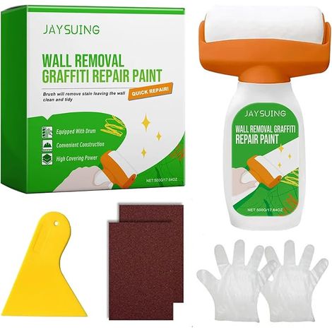 500 g Peinture de Reparation Murale, 2 en 1 Peinture au Rouleau de Réparation Murale, Brosse Roulante de Réparation Murale, pour Réparer les taches, les travaux de remplissage, les graffitis (1/5)