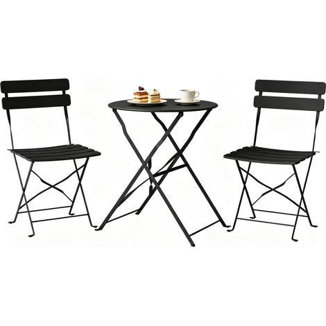 Klappbares schwarzes Metall-Bistrot-Set für draußen mit Tisch und 2 Stühlen (1/5)