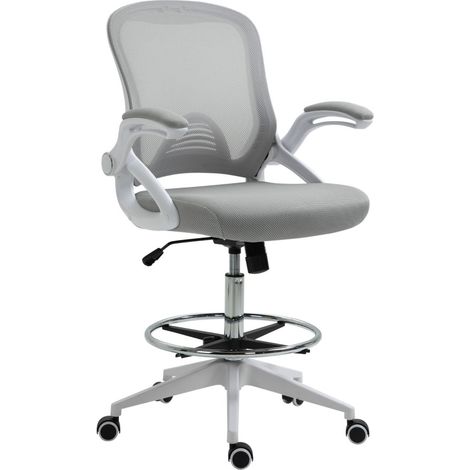 Silla de oficina ergonómica giratoria con respaldo de malla gris claro y apoyabrazos abatibles (1/5)