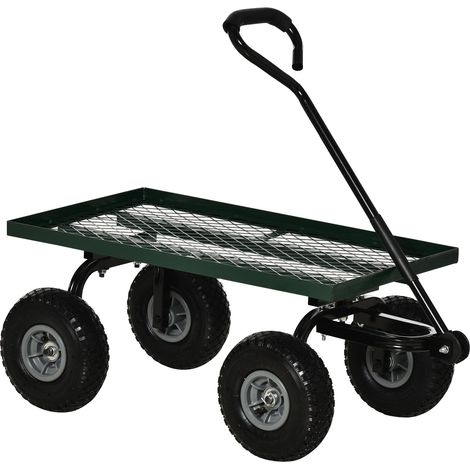 Outsunny 4-Rad-Gartentransportwagen, grüner Handanhänger, 94x48,5x100 cm, max. Traglast 150 kg, robuster Metallwagen für Gartenarbeit und Heimwerkerprojekte.