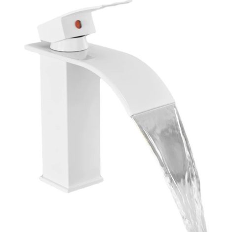 Robinet Moderne pour Salle de Bain et cuisine,effet Cascade,Design Elégant Robinet Lavabo,Mitigeur d'eau Chaude et Froide Disponible,blanc (1/3)