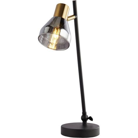 [GEBRAUCHT] B-Ware Searchlight Tischlampe Leuchte Classy schwarz Rauchglasschirm Stahl Glas E14 (1/2)