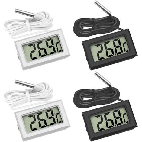 Thermomètres pour réfrigérateur en un seul paquet, thermomètres numériques LCD avec sondes étanches, adaptés aux réfrigérateurs, congélateurs et aquariums (2 noirs et 2 blancs).