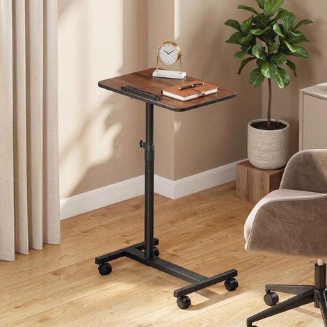 Table de lit à roulettes réglable en hauteur et inclinable, plateau rotatif 360° noyer, pour canapé et chambre (1/5)