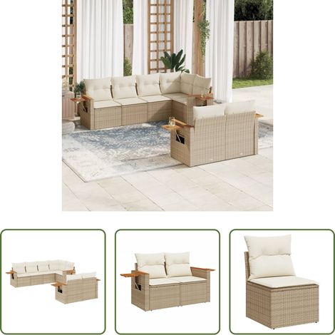 vidaXL Canapé en résine - Salon de jardin avec coussins 7 pcs beige résine tressée (1/5)