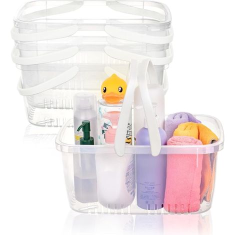 Lot de 4 étagères de douche en plastique avec poignée pliable, boîte de rangement portable avec trou de drainage pour salle de bain, cuisine, dortoir, gel douche, shampoing, cosmétiques
