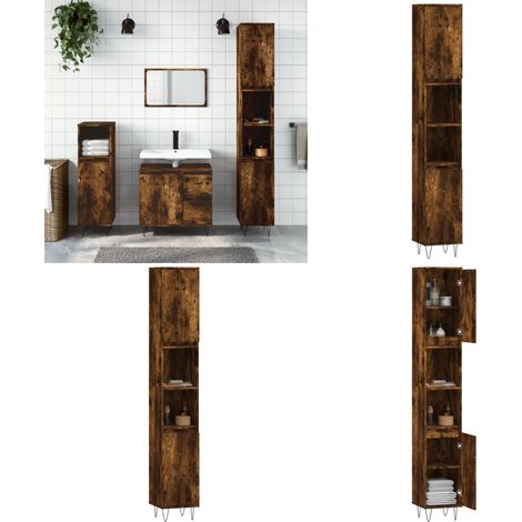 Armario de baño madera contrachapada roble ahumado 30x30x190 cm - Armario de baño madera contrachapada - Armario de baño roble ahumado