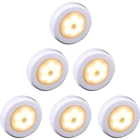Lampe LED sans fil avec détecteur de mouvement pour placard, escalier, couloir, cuisine, chambre à coucher (6pcs) (coque blanche (lumière chaude) (1/5)