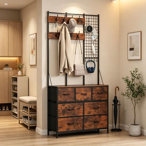 Meuble d'entrée 100x30x183 cm en bois brun, gain de place avec rangement pour entrée FloraGrace