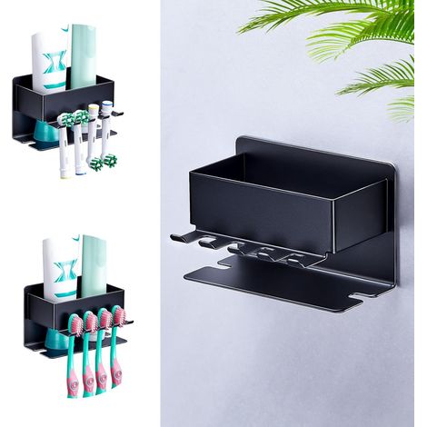 1 Support Brosse à Dents,Mural,Sans Perçage,Métal,Noir,Salles De Bain (1/5)