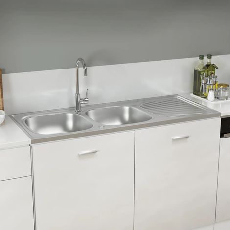 Évier Cuisine à double lavabo - Cuve de cuisine Argenté 1200x600x155 mm Inox BV968656 (1/5)