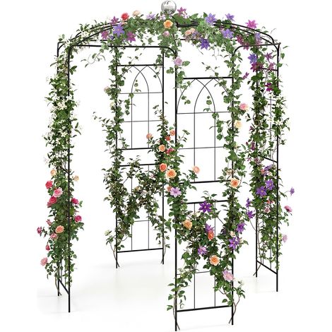 Arche de Jardin pour Plantes Grimpantes en Forme de Cage à Oiseaux, Tonnelle de Fleurs en Métal 206x206x286CM avec Crochet de Suspension (1/5)
