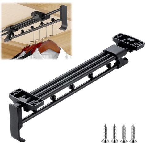Tringle à vêtements pour armoire, réglable, tige télescopique, tringle à vêtements, tringle à vêtements télescopique coulissante, noir(30 cm). (1/5)