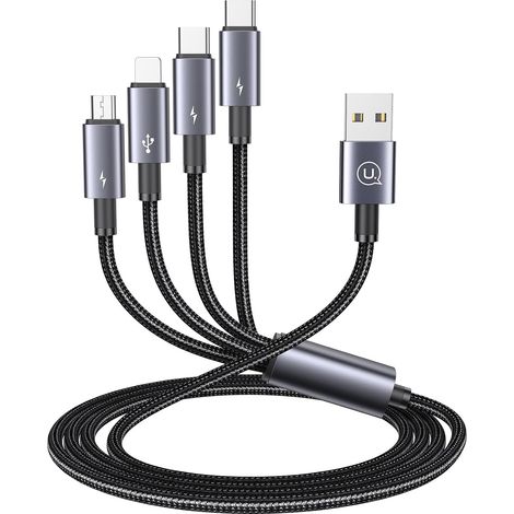 Cable de Charge Multiple 4 en 1 Universel Nylon tressé Multi Chargeur Cable de Chargement avec iP/Micro USB / 2 Type C Connecteur pour Téléphone/Tablettes, 1.2M (1/5)
