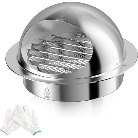 100 mm Grille d'aération ronde en acier inoxydable, 100 mm Grille de Ventilation murale Pour hotte aspirante, sèche-linge, salle de bain (1/5)
