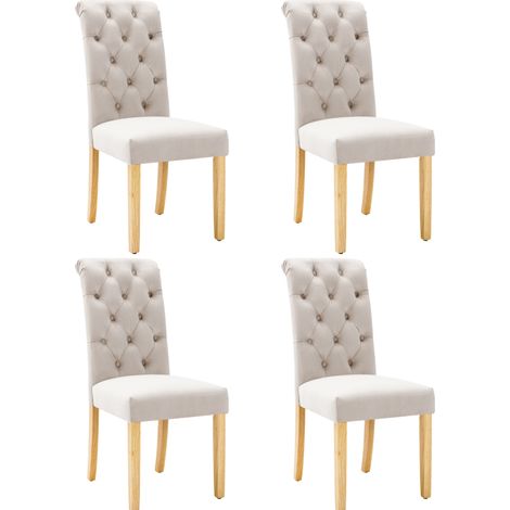 Chaises de salle à manger en velours beige avec pieds en chêne - Lot de 4 (1/5)