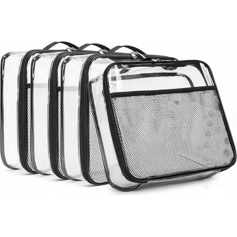 Sacs de rangement transparents – Lot de 4 – Étanches et portables – Avec compartiment intérieur – Pour fournitures scolaires et loisirs créatifs – Noir (1/5)