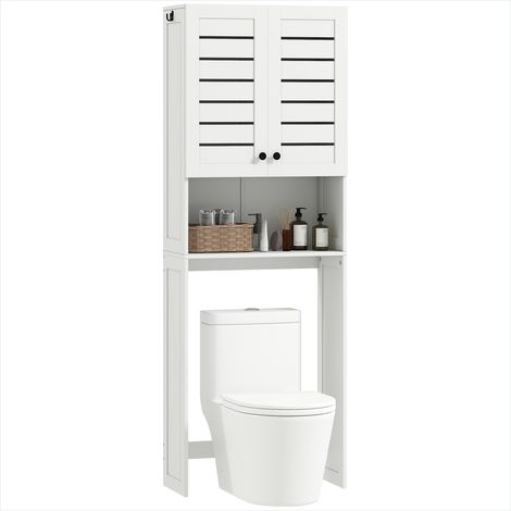 Meuble de salle de bain MDF blanc 190 cm rangement WC (1/5)