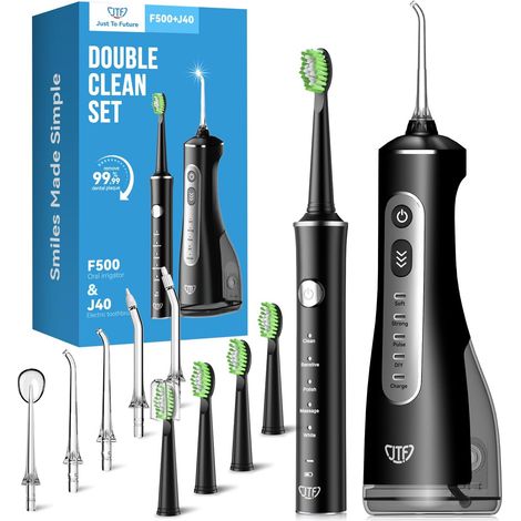 Brosse à Dents Électrique et Hydropulseur Jet Dentaire 2-en-1 – Kit d’Hygiène Buccale Portable Nettoyage Efficace et Doux, Plusieurs Modes pour Appareils Dentaires et Gencives Sensibles, Sans Fil (1/5)