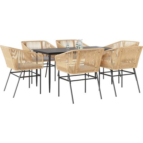 Ensemble à manger jardin coussins 7 pcs-Salon de jardin marron poly rotin verre 762805 (1/5)