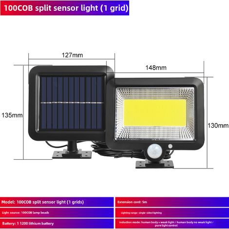 Wasserdichte Solar-Außenleuchte mit Bewegungsmelder, Gartenleuchte mit Doppelbeleuchtung, Wandleuchte, Garagenleuchte, Solarlampe (100 geteilte Induktions-COBs) (1/5)