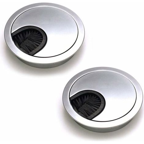 Set mit 2 runden, eingelassenen Kabeldurchführungen aus gebürstetem Stahl, Kabelmanagement, Kabelorganisatoren für den Schreibtisch, 60 mm Durchmesser – Perlsilber-Chrom (1/5)