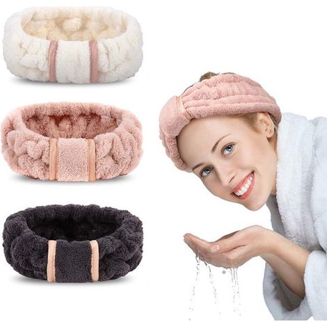 Haarbänder, 3er-Set, dehnbar, Gesichtshaarbänder, Make-up-Haarbänder, Kosmetik-Haarbänder, Spa-Haarbänder, Haarbänder für Damen, Cremeweiß / Rosa / Schwarz (1/5)