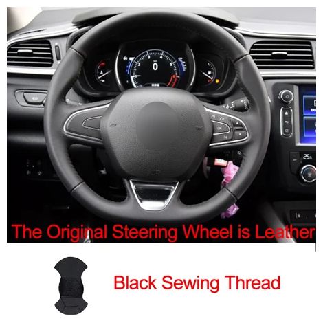 (Schwarzes Leder) Handgenähter Lenkradbezug für Renault Kadjar, Koleos, Megane, Talisman, Scenic (2016–2017), Volant Braid on R (1/5)