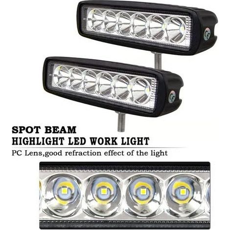 Projecteur de travail LED, barre LED 12 V 18 W 15 cm, étanche IP67, projecteur LED pour voiture, feu antibrouillard (1/4)