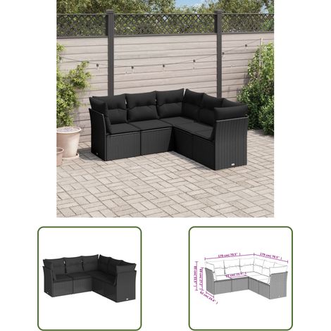 The Living Store Salon de jardin 5 pcs avec coussins noir résine tressée - Canapé De Jardin - Salon De Jardin - Mobilier De Jardin - Set De Salon De Jardin - Résine Tressée (1/3)
