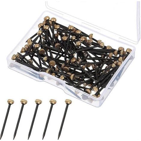Lot de 50 clous pour accrocher des tableaux - Petits clous en acier noir à tête en laiton - Pour tableaux et décorations murales, avec boîte de rangement en plastique- (1/5)