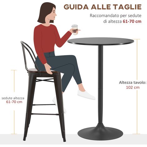 Table de bar ronde moderne, plateau MDF noir diamètre 70 cm, piètement en acier hauteur 102 cm (1/5)