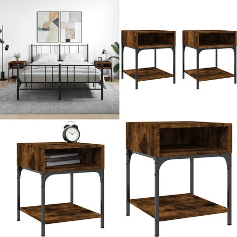 Nachttische 2 Stk. Räuchereiche 40x41x50 cm Holzwerkstoff - Nachttisch - Holznach Tisch - Wohnzimmerdeko - Schlafzimmereinrichtung - Sideboard - Home & Living
