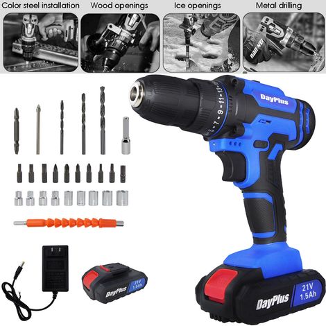 Cordless Drill Driver Electric Screwdriver 3/8" Chuck Dual Speed Power Drills 2X Battery (1/5)