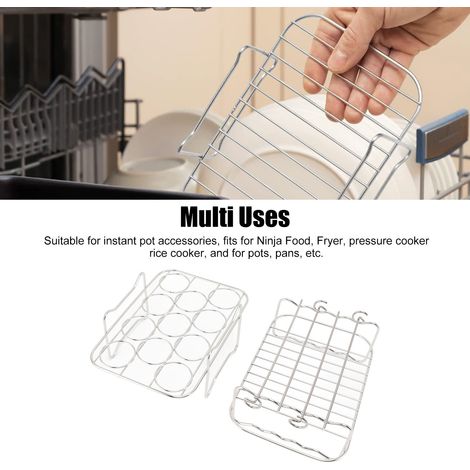Ortviai Support à Vapeur et à Grillage en Acier Inoxydable 304 pour Ninja Food – Lot de 2 Grilles + 4 Brochettes (1/4)