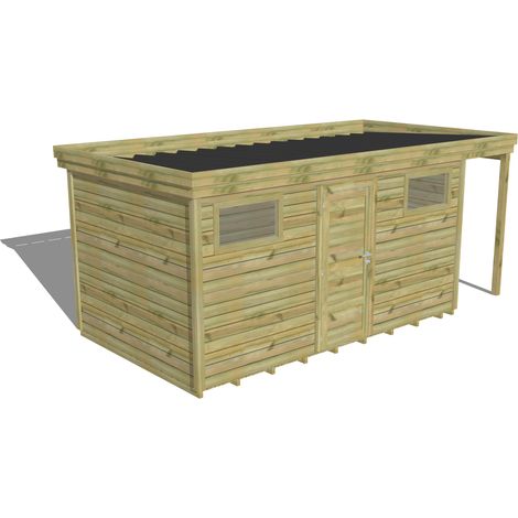 ABRI DE JARDIN bois Pin autoclave 27mm - 5,34x2,64m / 14,1m2 - Bac acier - Plancher bois (1/5)