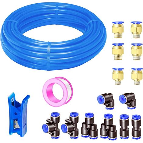 10 Meter Blue Pneumatic Hose Compressed Air,Polyurethane PU Air Hose Kit 12mm OD x 8mm ID 32.8ft, with 14 Pneumatic Connector (Y/T/L/I) (1/5)