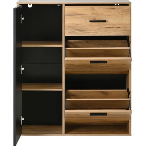 Scarpiera moderna 80 x 24 x 95,5 cm in truciolare, nera e naturale MODENUIT (1/5)