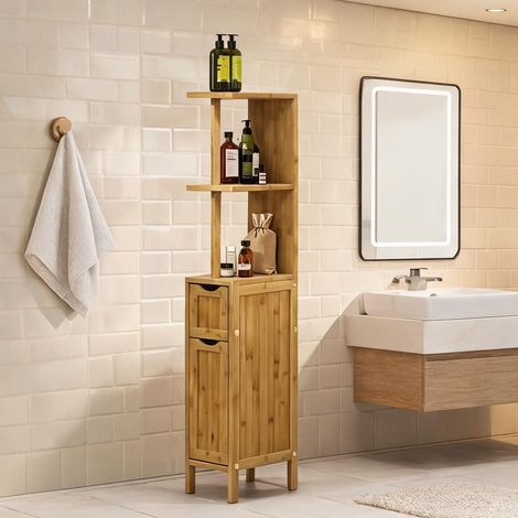 Colonne de salle de bain en bambu et MDF naturel 120 cm natural (1/5)