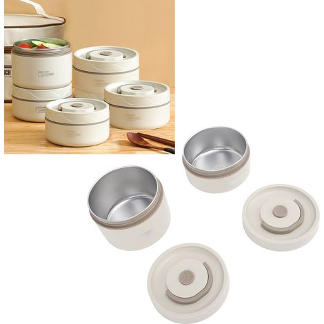 Boîte à lunch portable en acier inoxydable 304 avec couvercle, lot de 2, blanc cassé, + sac isotherme (1/5)