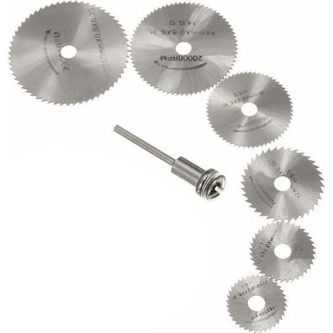 Set di 7 dischi circolari in acciaio HSS in miniatura per trapani e utensili rotanti con mandrini, neri (1/4)
