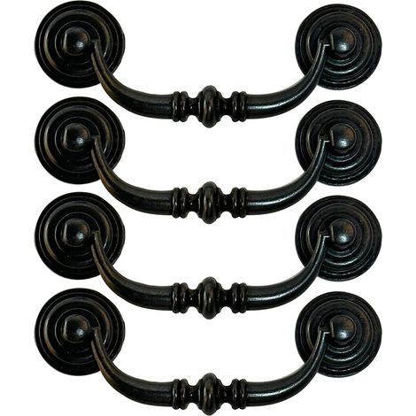 Sollbry 4 tiradores de cajón estilo antiguo con tornillos, gancho retro decorativo de 12,5 cm para cocina, color negro (1/4)