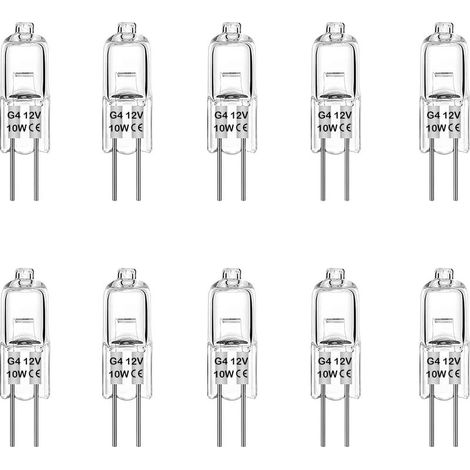 Lot de 10 Ampoule Halogène G4 10W 12V Lampe de Base à Broche Halogène, Blanc Chaud 3000K [Classe énergétique G] (1/5)