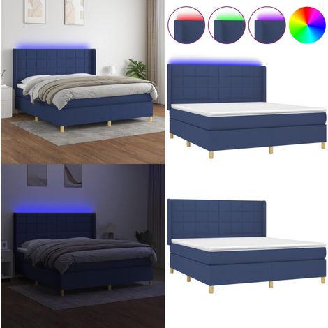 Sommier à lattes de lit matelas et LED Bleu 180x200 cm Tissu - Lit Plateforme - Lit Design - Lit Moderne - Lit Avec Led - Matelas À Ressorts Ensachés - Home & Living (1/5)