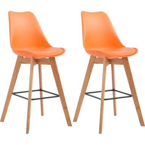 Lot de 2 tabourets de bar style scandinave avec assise en plastique et PVC orange et structure en bois naturel 100006406 (1/5)