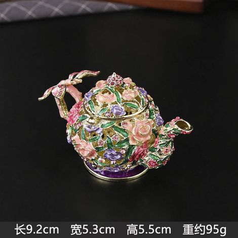 Boîte à bijoux en forme de théière (rose), boîte de rangement en métal émaillé pour objets artisanaux (1/2)