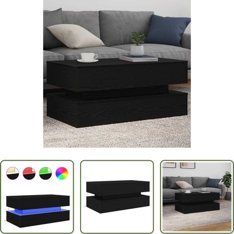 LED Beleuchtung - Couchtisch mit LED-Leuchten Schwarz Eichen-Optik 90x50x40 cm (1/5)