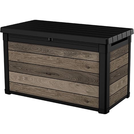 Baule Contenitore da Giardino 380L Keter Signature Deco Box 100 in Resina Effetto Legno Noce (1/5)