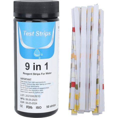 50 pH 9-in-1 Test Strips, Accurate Water Quality Test Paper for Swimming Pools and Aquariums (1/5)